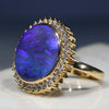 Large Natural Australian Black Opal and Diamond 18k Gold Ring -Size 9.25