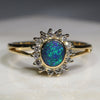 Natural Australian Black Opal and Diamond Gold Ring -Size 8