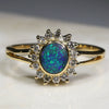 Natural Australian Black Opal and Diamond Gold Ring -Size 8