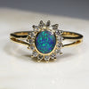 Natural Australian Black Opal and Diamond Gold Ring -Size 8
