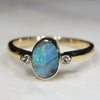 Natural Australian Boulder Opal and Diamond Gold Ring  - Size 7.5
