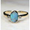 Natural Australian Boulder Opal and Diamond Gold Ring  - Size 7.5