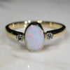 Natural Australian White Opal and Diamond Gold Ring  - Size 7