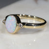 Natural Australian White Opal and Diamond Gold Ring  - Size 7