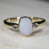 Natural Australian White Opal and Diamond Gold Ring  - Size 7