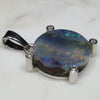 Natural Australian Boulder Opal and Diamond Silver Pendant with Silver Chain