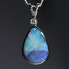 Natural Australian Boulder Opal and Diamond Silver Pendant with Silver Chain