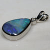Natural Australian Boulder Opal and Diamond Silver Pendant with Silver Chain
