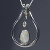 Natural Australian Boulder Opal and Diamond Silver Pendant with Silver Chain