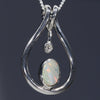 Natural Australian Boulder Opal and Diamond Silver Pendant with Silver Chain