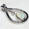 Natural Australian Boulder Opal and Diamond Silver Pendant with Silver Chain