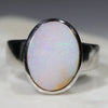 Natural Australian Solid White Boulder Opal Silver Ring