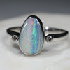 Australian Solid Boulder Opal and Diamond Silver Ring - Size 9