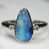 Australian Solid Boulder Opal and Diamond Silver Ring - Size 7.5