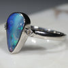 Australian Solid Boulder Opal and Diamond Silver Ring - Size 7.5