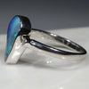 Australian Solid Boulder Opal and Diamond Silver Ring - Size 7.5