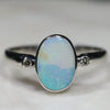 Australian Solid Boulder Opal and Diamond Silver Ring - Size 7.25