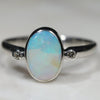 Australian Solid Boulder Opal and Diamond Silver Ring - Size 7.25