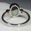 Australian Solid Boulder Opal and Diamond Silver Ring - Size 7.25