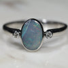 Australian Solid Boulder Opal and Diamond Silver Ring - Size 8.25