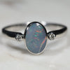 Australian Solid Boulder Opal and Diamond Silver Ring - Size 8.25