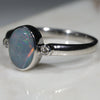 Australian Solid Boulder Opal and Diamond Silver Ring - Size 8.25