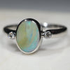 Australian Solid Boulder Opal and Diamond Silver Ring - Size 6.75