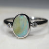 Australian Solid Boulder Opal and Diamond Silver Ring - Size 6.75