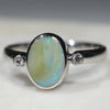 Australian Solid Boulder Opal and Diamond Silver Ring - Size 6.75