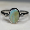Australian Solid Boulder Opal and Diamond Silver Ring - Size 6.75