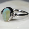 Australian Solid Boulder Opal and Diamond Silver Ring - Size 6.75
