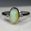 Australian Solid Boulder Opal and Diamond Silver Ring - Size 8.25