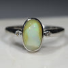 Australian Solid Boulder Opal and Diamond Silver Ring - Size 8.25