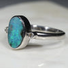 Australian Solid Boulder Opal and Diamond Silver Ring - Size 7