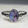 Australian Solid Boulder Opal and Diamond Silver Ring - Size 8.5