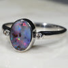 Australian Solid Boulder Opal and Diamond Silver Ring - Size 8.5