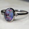 Australian Solid Boulder Opal and Diamond Silver Ring - Size 8.5