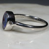 Australian Solid Boulder Opal and Diamond Silver Ring - Size 8.5
