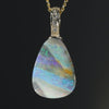 Natural  Australian Boulder  Opal  and Diamond Gold Pendant