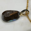 Natural  Australian Boulder  Opal  and Diamond Gold Pendant
