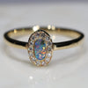 Natural Australian Boulder Opal and Diamond 18k Gold Ring - Size 6.5