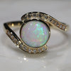 Natural Australian  Crystal Opal and Diamond  Gold Ring Size 6.75