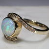 Natural Australian  Crystal Opal and Diamond  Gold Ring Size 6.75