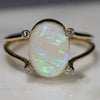 Natural Australian Crystal Opal and Diamond  18k Gold Ring - Size 8