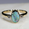 Natural Australian Boulder Opal and Diamond Gold Ring  - Size 7
