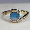 Natural Australian Boulder Opal and Diamond Gold Ring - Size 6