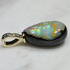Natural  Australian Boulder  Opal  and Diamond Gold Pendant