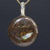 Natural Opalizied Wood Fossil and Diamond Gold Pendant