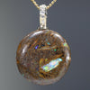 Natural Opalizied Wood Fossil and Diamond Gold Pendant
