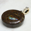 Natural Opalizied Wood Fossil and Diamond Gold Pendant